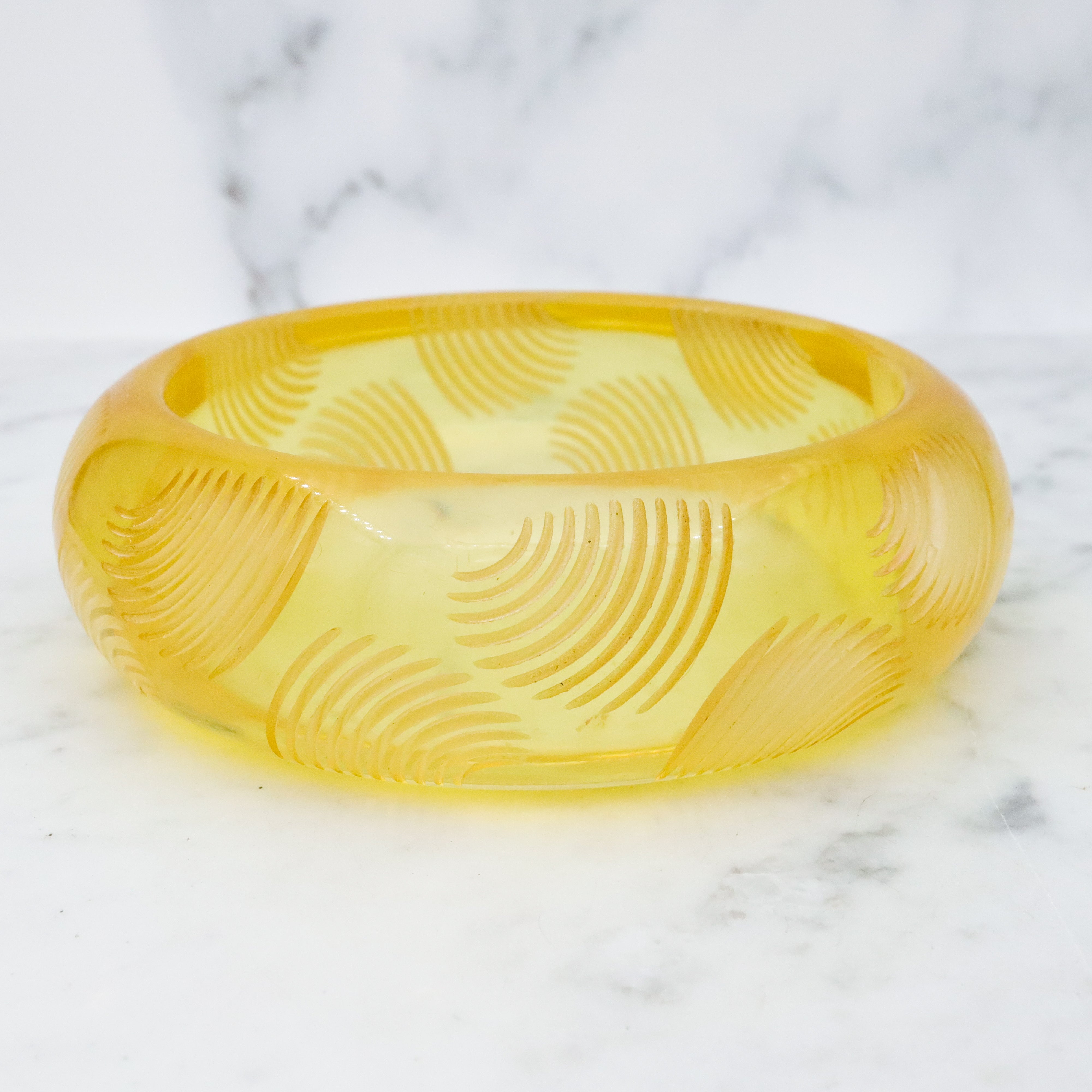 Pair of Bill Schiffer Mid Century carved lucite chunky bangle bracelets